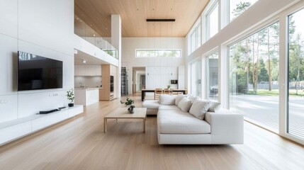 A stunning light wooden living room that impresses guests.