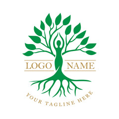 Abstract Human tree logo. Unique Tree Vector illustration with circle and abstract woman shape.