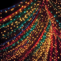 Fototapeta premium A Mesmerizing Canopy of Vibrant Holiday Lights Casting a Festive Glow Under a Starry Night Sky