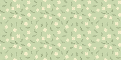 Gentle Floral Scatter, Delicate floral pattern with scattered blossoms and leaves, seamless floral pattern