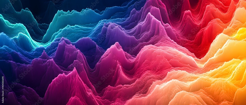 Poster a stunning visual representation of colorful waves and textures, creating a dynamic atmosphere. perf