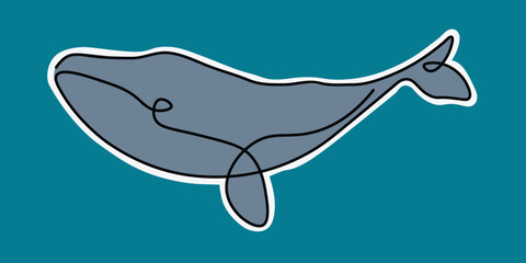 Serene Continuous Line Drawing of a Swimming Whale