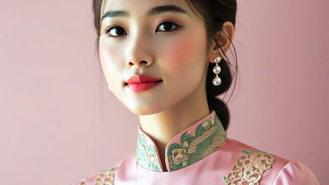 Beautiful young Peranakan Chinese woman with straight hair