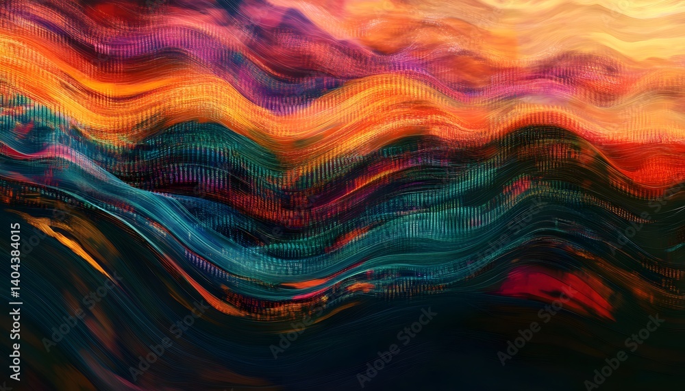 Poster a vibrant abstract design showcasing flowing colors in waves, creating a mesmerizing visual experien