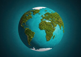 Fototapeta premium A stylized earth globe with green continents and blue oceans on a dark blue background art