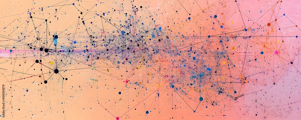 Poster an abstract representation of interconnected nodes and lines in vibrant colors, illustrating the con