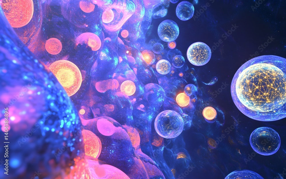 Aufkleber an abstract representation of molecular structures in vibrant colors, showcasing a dynamic interplay