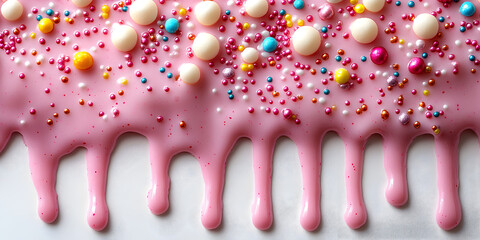 Dripping Pink Frosting with Bright Colorful Sprinkles