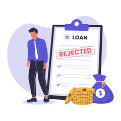 Loan Rejected Illustration. Bank Loan Denial, Financial Rejection, and Credit Disapproval Concept. Illustration for websites, landing pages, mobile apps, posters and banners