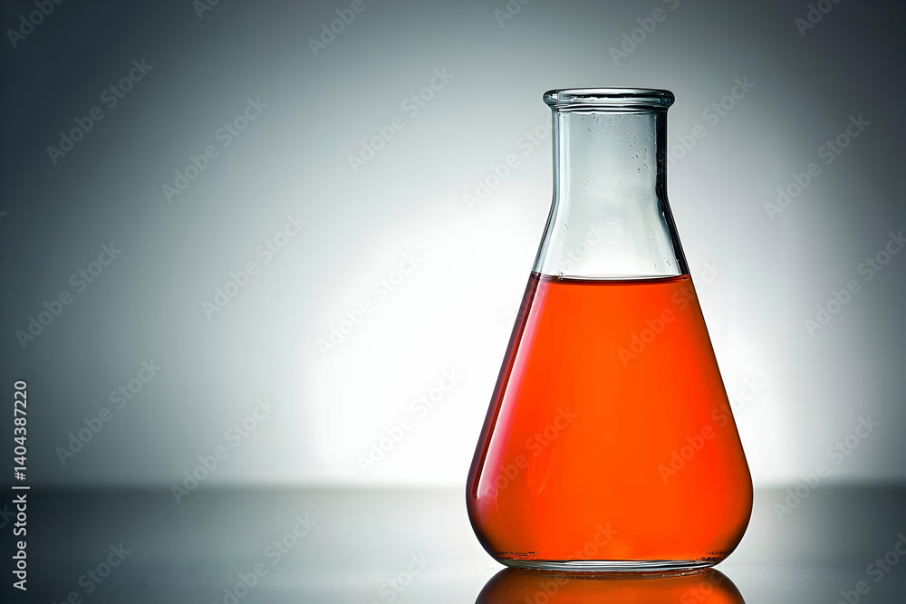 Poster red liquid in erlenmeyer flask on gradient background
