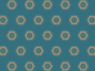 An repeating geometric pattern background with a teal base with a beige, almost bleached-out, hexagonal design element repeated across the image.  The effect is calming and subtly textured.