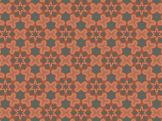 An abstract background with a repeating geometric pattern.  It features terracotta and teal shapes in a symmetrical, almost tile-like design.