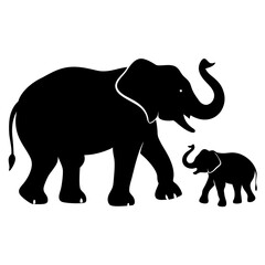 Obraz premium Elephant Family Silhouette Vector Graphic Mother And Calf Walking Together