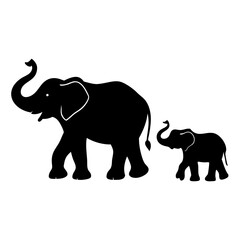 Obraz premium Elephant Family Silhouette Illustration Mother And Baby Elephant Together On White Background