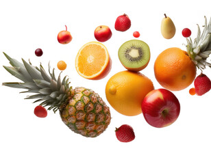 Minimalist Floating Fruit Elements on White