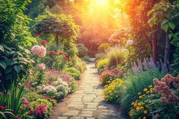 Fototapeta premium Serene Garden Path with Sunlight