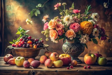 Floral Arrangement and Fruit Still Life