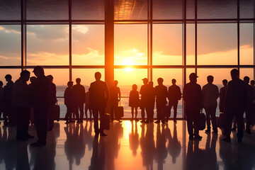 Tourists at the airport, ready to travel, tour or do various business all day long