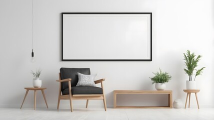 Modern Minimalist Living Room Interior Design Mockup with Empty Frame
