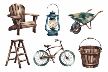Rustic Watercolor Collection: Charming Vintage Items