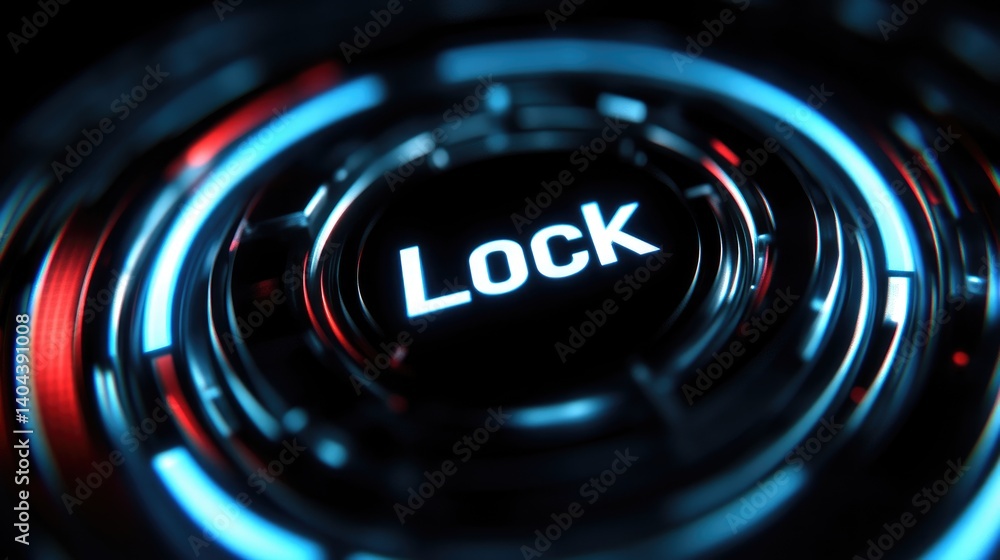 Poster futuristic digital lock interface screen display with glowing circular lights