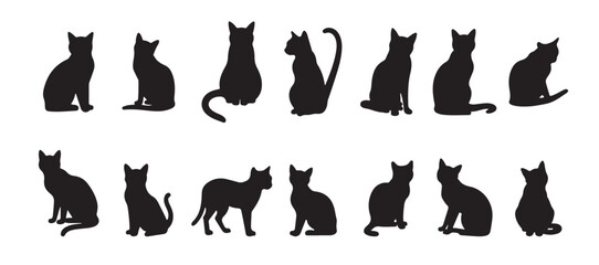 Collection of black cat silhouettes in various poses
