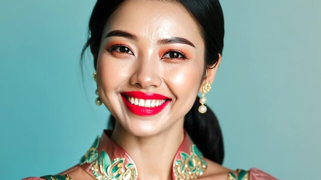 Beautiful young Peranakan Chinese woman with straight hair