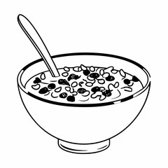 Cereal Bowl with Milk Line Art Icon - line art vector illustration in white background
