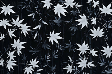 Serene Monochrome Maple and Bamboo Foliage Pattern
