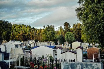 Photographs of cemeteries, graves, and crosses in rural areas of the Araucania region