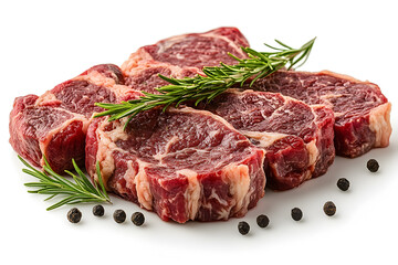 Raw Meat and Lamb Steaks with Fresh Rosemary and Black Pepper