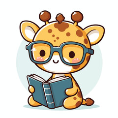 cute animal reading book  cartoon mascot vector