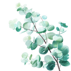 Obraz premium Cute cartoon eucalyptus branch illustration soft colors digital art nature whimsical style