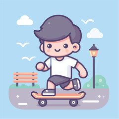 cute child logo playing skateboard design cartoon