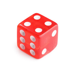 Red game dice on white background
