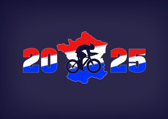 Graphic for Tour de France 2025. Logo shows a cyclist racing in silouette and the year.