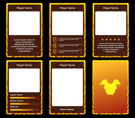 game card border template with hot magma theme and fiery red and yellow colors. for trading cards, cards in games.