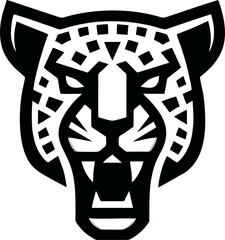 Stylized black and white illustration of a leopard's head with geometric patterns. © dikifajarfadilah