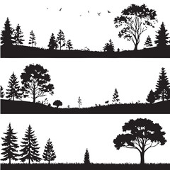 Forest Landscape Silhouettes Vector Set