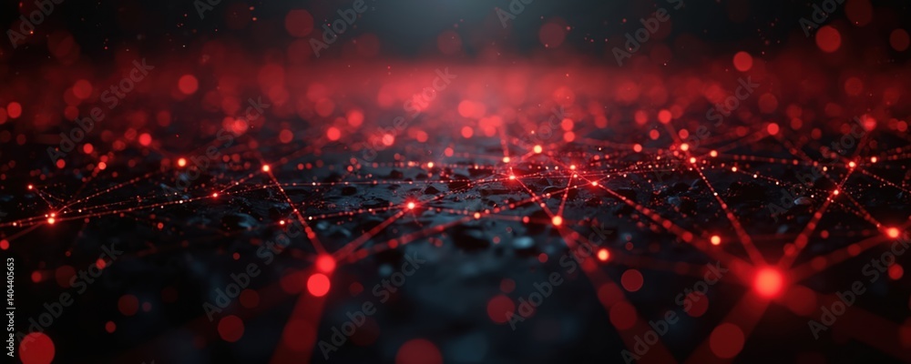 Aufkleber Abstract red tech network digital background. Futuristic dots and lines texture. Modern data connection internet, blockchain design. Blurred templates for tech business and marketing materials.