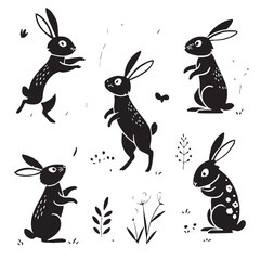 Rabbit Silhouettes Vector Illustration Set