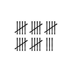 Wall tally marks. Prison day counting jail hash symbols