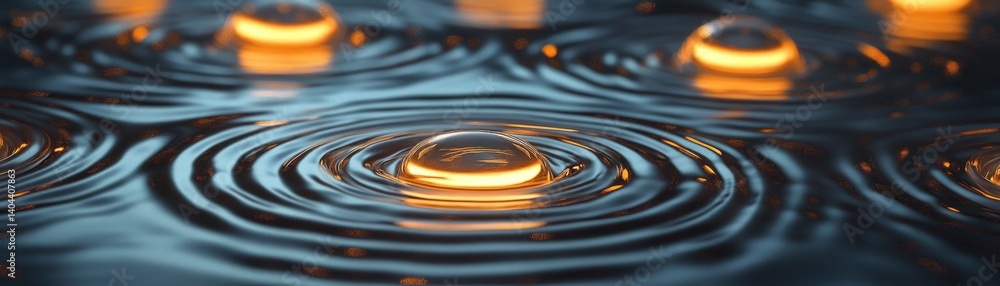 Poster Liquid surface with ripples around illuminated water droplets in a row