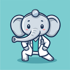 cute elephant doctor logo design cartoon