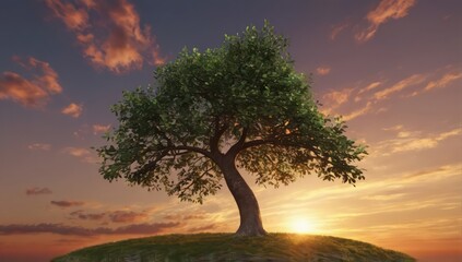 Fototapeta premium 3d render of a tree against a sunset sky