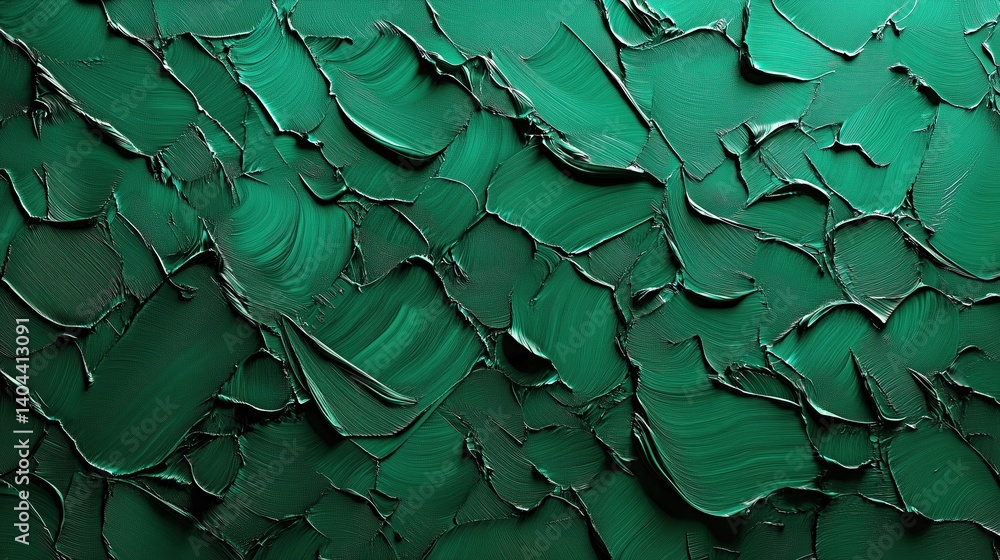 Poster rich textured green abstract painting with bold brushstrokes, creating a dynamic and artistic visual