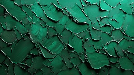 Rich textured green abstract painting with bold brushstrokes, creating a dynamic and artistic visual effect. Ideal for modern decor and design backgrounds.