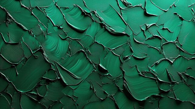 Rich textured green abstract painting with bold brushstrokes, creating a dynamic and artistic visual effect. Ideal for modern decor and design backgrounds.