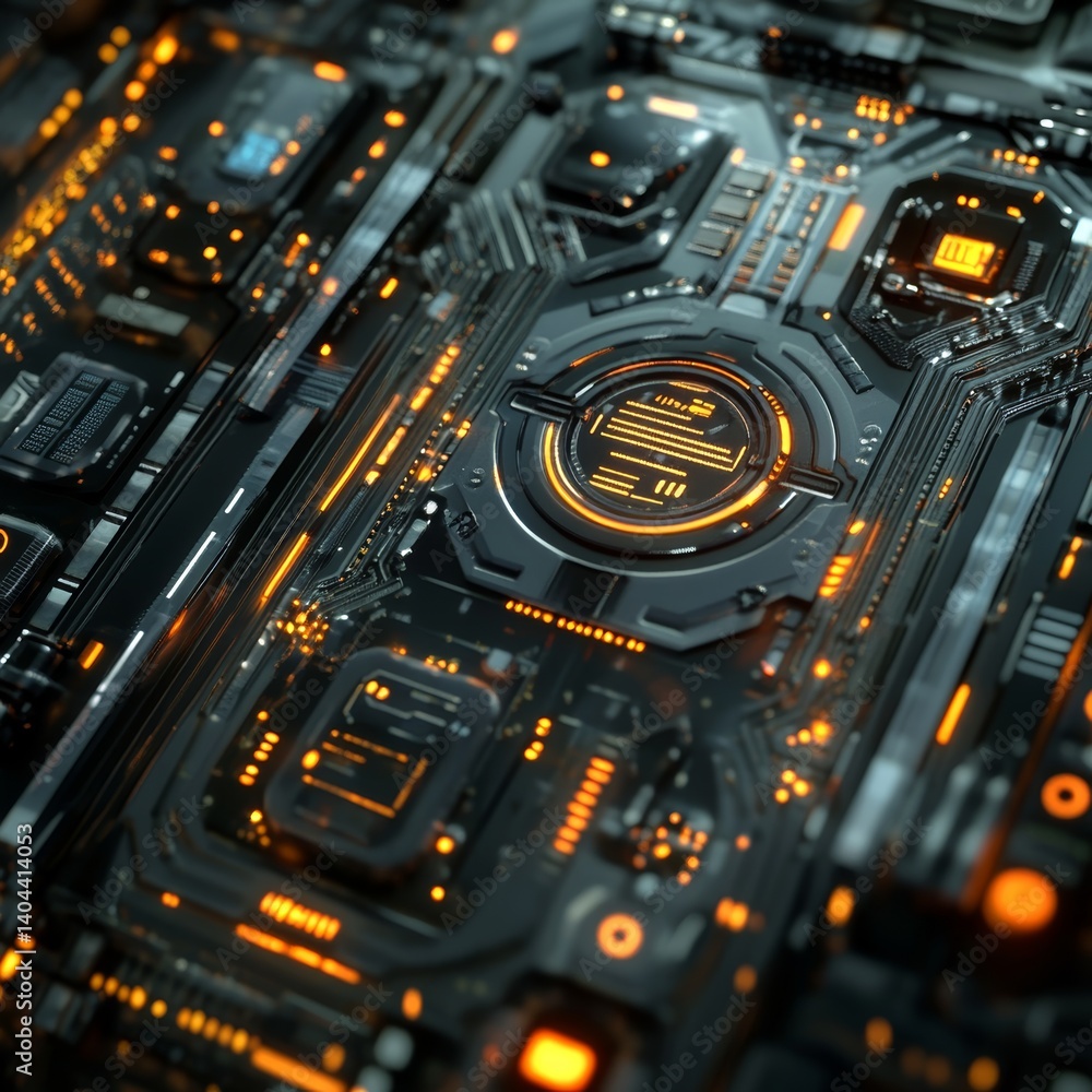 Poster high-tech circuit board with illuminated components
