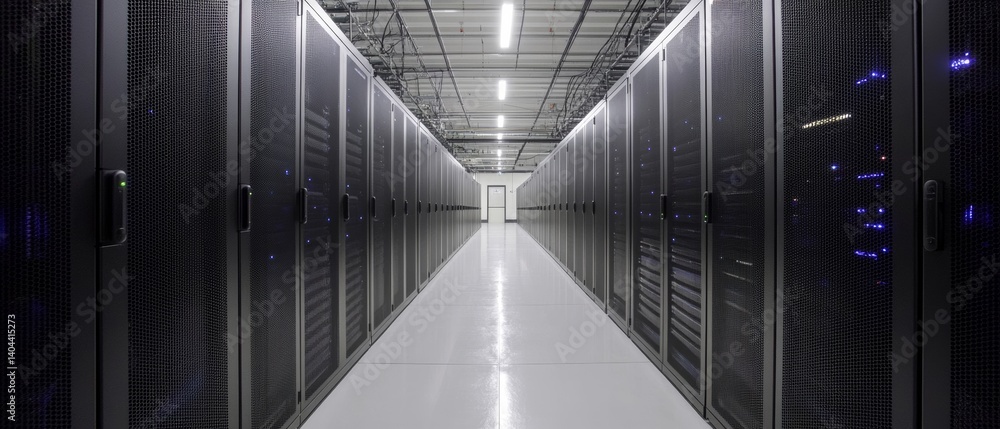 Aufkleber interior of a data center with rows of server racks